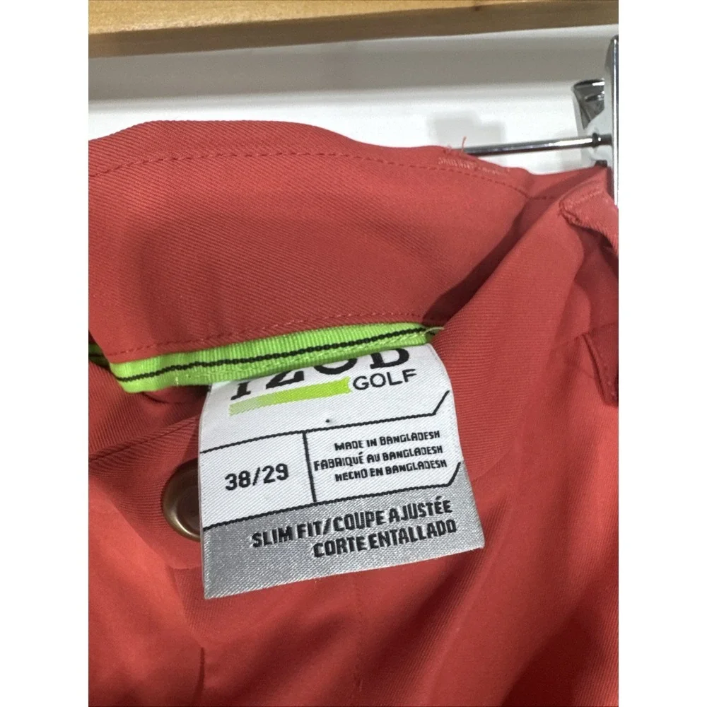 IZOD Golf Pants Mens 38x29‎ Slim Fit Red Orange Flat Front Performance Trousers